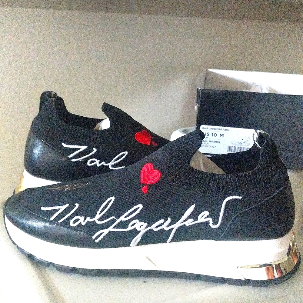 Like New Karl Lagerfeld Paris Sneakers, Black, Size 10